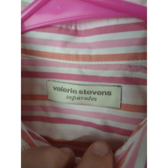 Valerie Stevens Woman M Collared Striped Button Shirt 3/4 Cuff Sleeve - Picture 3 of 9
